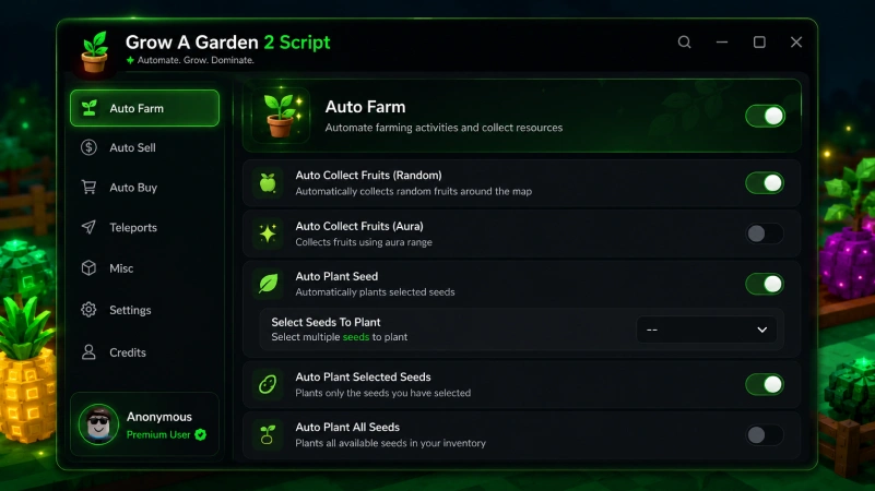 Grow a Garden 2 Script Auto Farm running on circular map