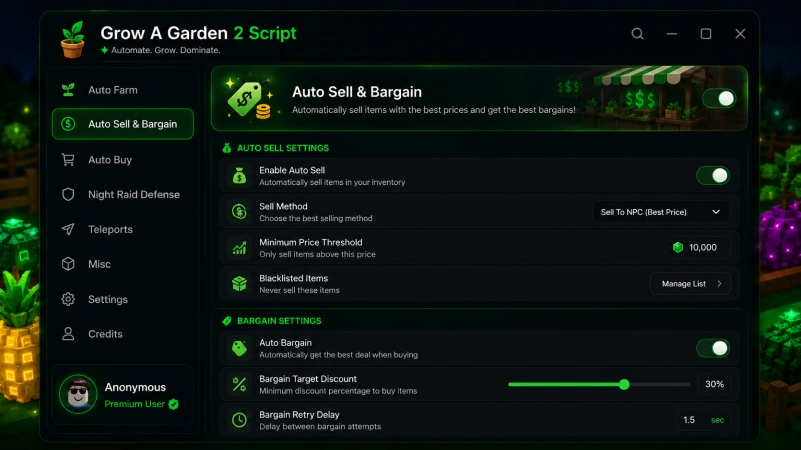 Auto sell and bargain system earning maximum Sheckles